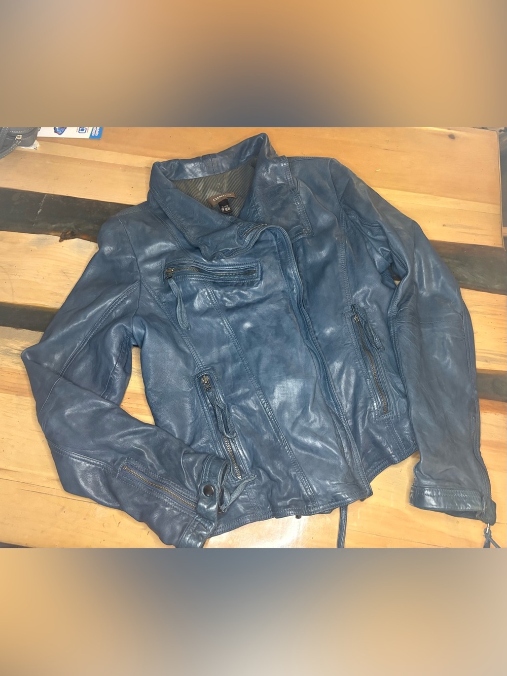 Danier teal Blue Leather Biker Jacket
